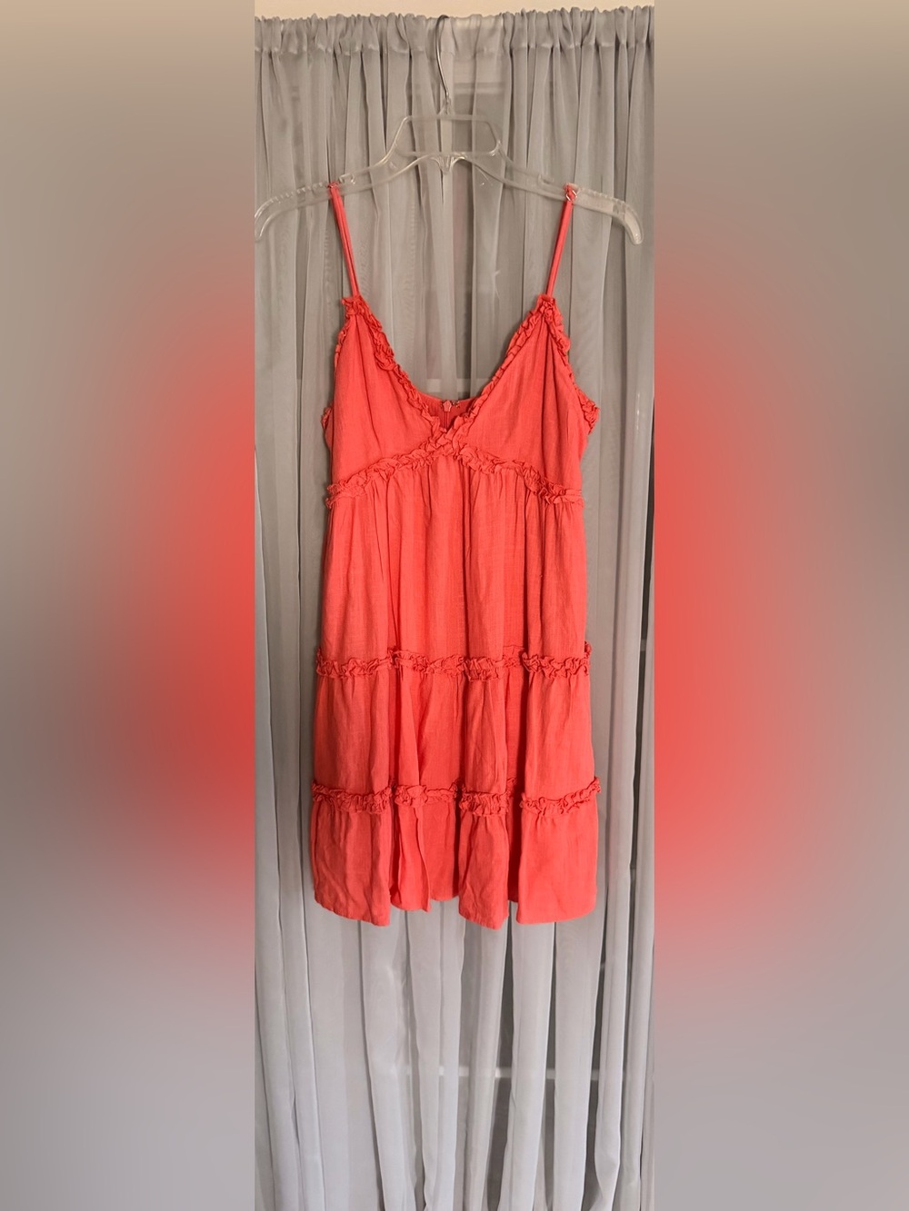 Gianni Bini Coral Tiered Linen Blend Spaghetti-Strap Mini Dress Medium
